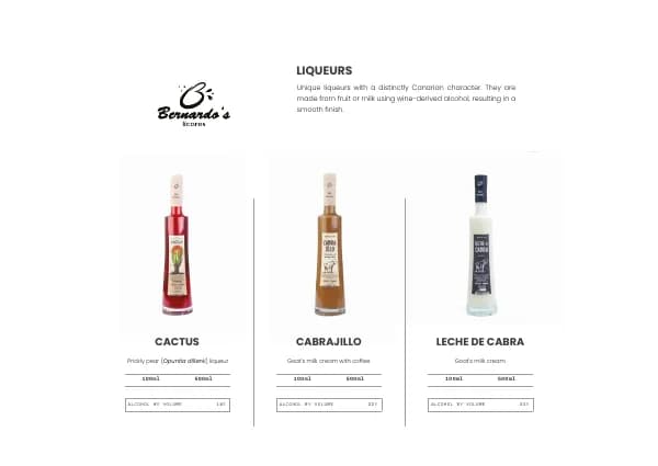 Liqueurs page from the Bernardo's catalogue